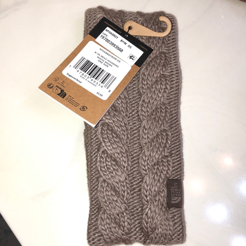 The North Face Oh Mega Cable Knit Headband Mocha Brown + Fleece Lining OS NWT